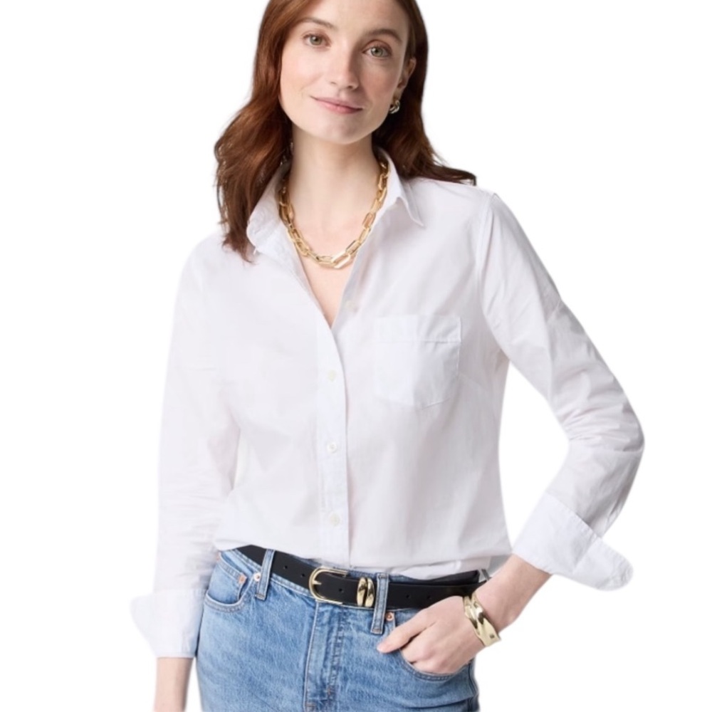 J. Crew Factory Button-up cotton poplin shirt in signature fit white Size Small